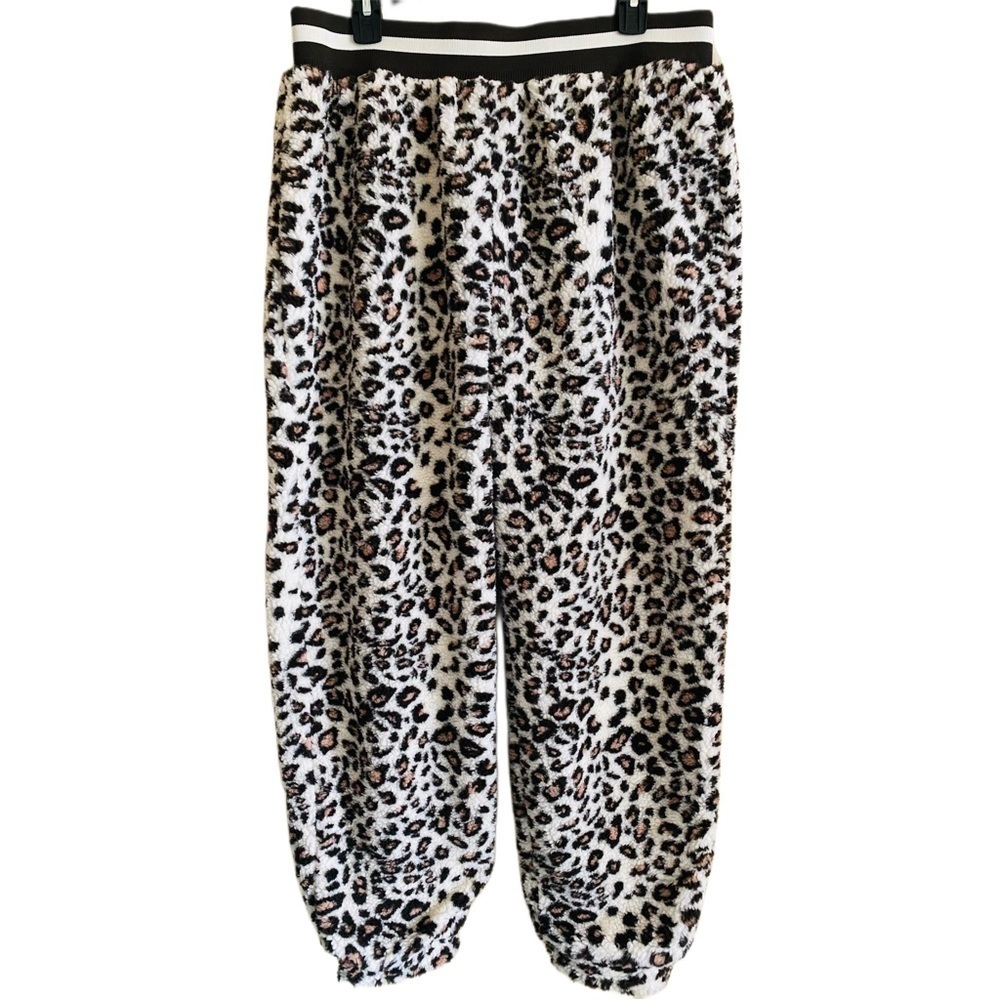 GOOD TIME USA Leopard Print Supersoft Cozy Plush Relaxed Fit Joggers Pant L NWT